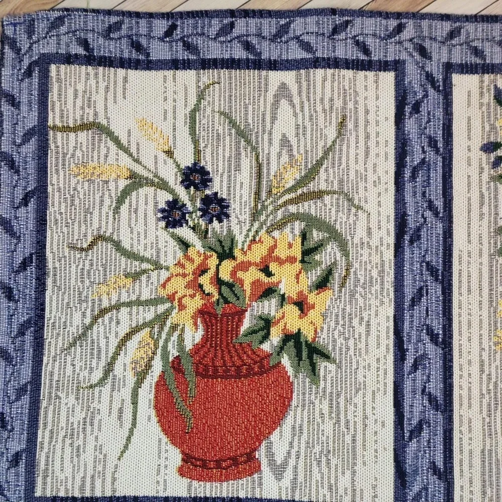 Vintage Tapestry Cloth Art Floral Flowers In Vases Wall For Frames Hanging